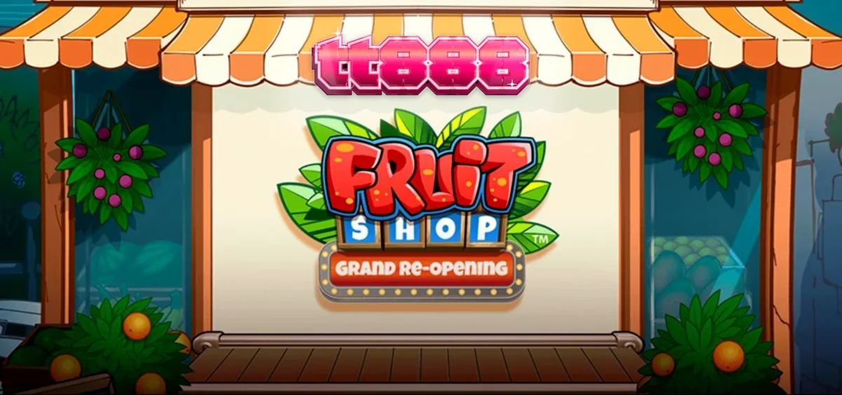 Tampilan visual cerah dan penuh warna dari slot Fruit Shop Grand Re-Opening dengan simbol buah-buahan segar.